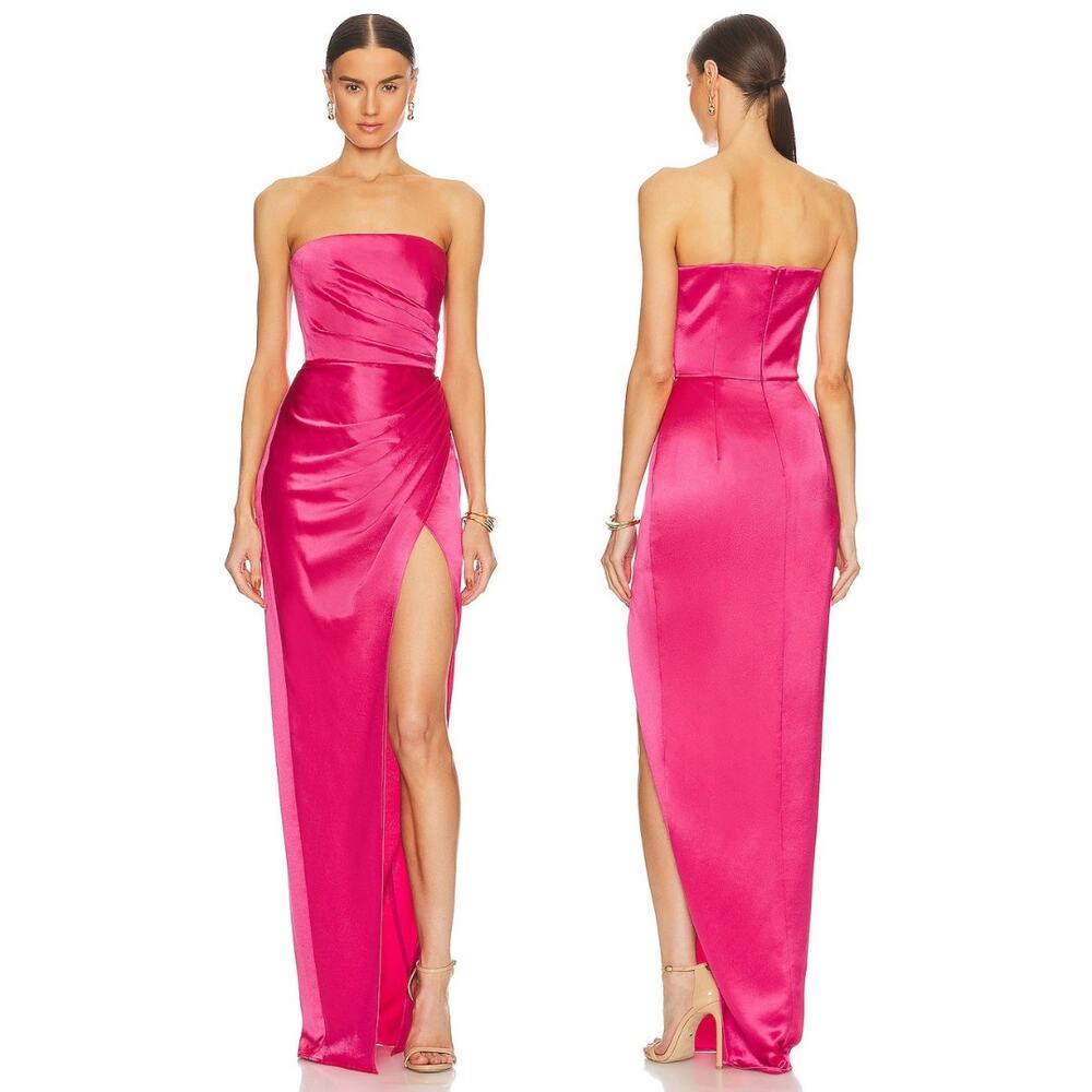 Sau Lee Priyanka Gown Strapless Satin Ruched Party Formal Prom Wedding Guest 8